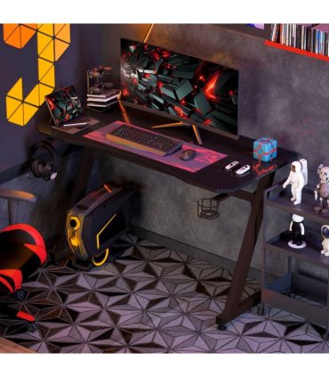 Gaming Desk Steel Frame Cup Headphone Holder Adjustable Feet Home Black