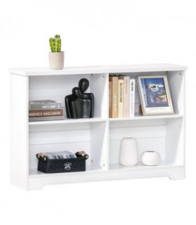 Office Bookcase White 4-Compartment Low Shelves Cube Display Adjustable