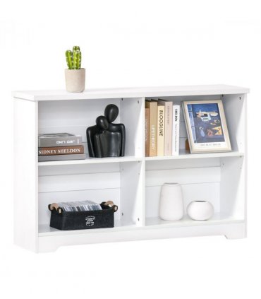 Office Bookcase White 4-Compartment Low Shelves Cube Display Adjustable