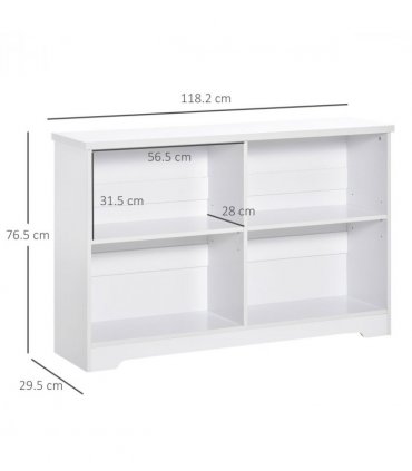 Office Bookcase White 4-Compartment Low Shelves Cube Display Adjustable