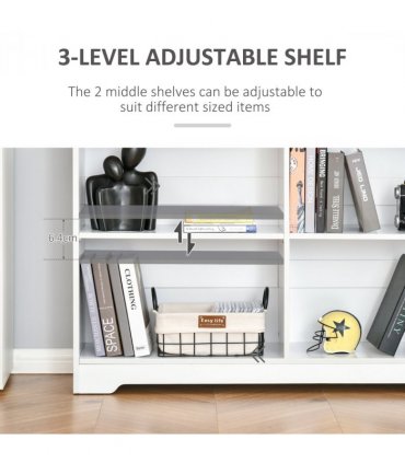 Office Bookcase White 4-Compartment Low Shelves Cube Display Adjustable
