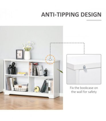 Office Bookcase White 4-Compartment Low Shelves Cube Display Adjustable