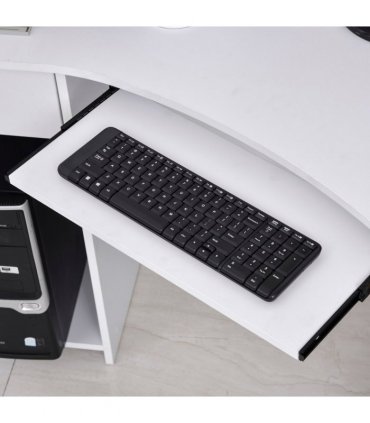 L-Shaped Corner Computer Desk w/ 2 Shelves Worktop Keyboard Tray White