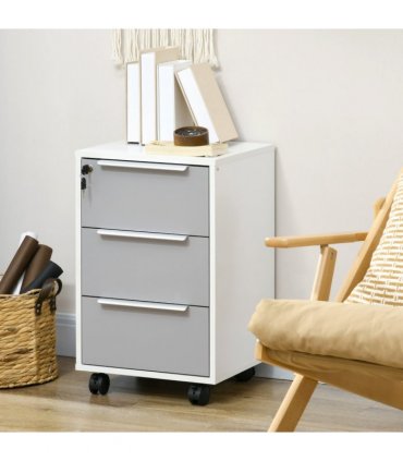 3-Drawer Locking File Cabinet Mobile Chest of Drawers Side Table Wheels