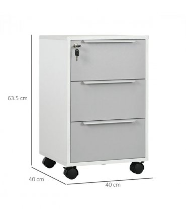 3-Drawer Locking File Cabinet Mobile Chest of Drawers Side Table Wheels