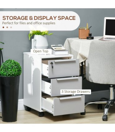 3-Drawer Locking File Cabinet Mobile Chest of Drawers Side Table Wheels