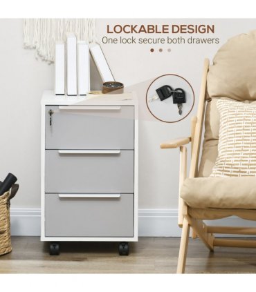 3-Drawer Locking File Cabinet Mobile Chest of Drawers Side Table Wheels