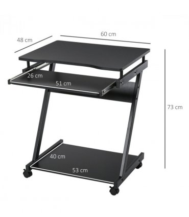 Metal Black 73H x 60L x 48Wcm Movable Computer Desk with Sliding Keyboard Tray
