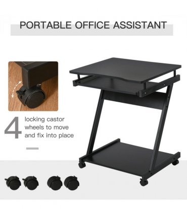 Metal Black 73H x 60L x 48Wcm Movable Computer Desk with Sliding Keyboard Tray