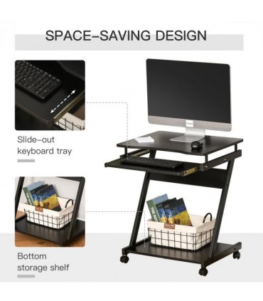 Metal Black 73H x 60L x 48Wcm Movable Computer Desk with Sliding Keyboard Tray