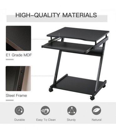 Metal Black 73H x 60L x 48Wcm Movable Computer Desk with Sliding Keyboard Tray