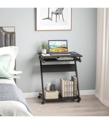 Metal Black 73H x 60L x 48Wcm Movable Computer Desk with Sliding Keyboard Tray