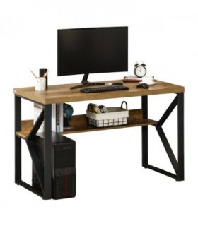 Computer Writing Desk K-Shaped Steel Leg Storage Shelf Home Office