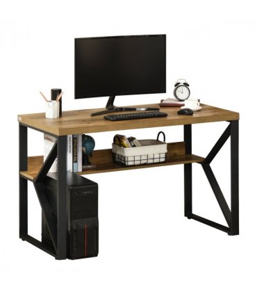 Computer Writing Desk K-Shaped Steel Leg Storage Shelf Home Office