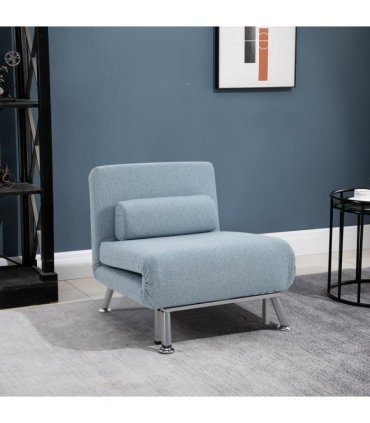 Single Folding 5 Position Convertible Sleeper Chair Sofa Bed Blue