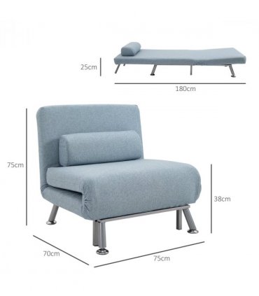 Single Folding 5 Position Convertible Sleeper Chair Sofa Bed Blue