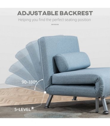 Single Folding 5 Position Convertible Sleeper Chair Sofa Bed Blue