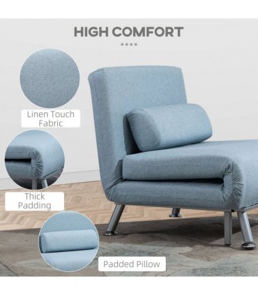 Single Folding 5 Position Convertible Sleeper Chair Sofa Bed Blue