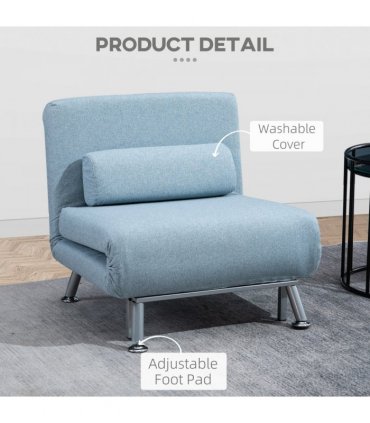 Single Folding 5 Position Convertible Sleeper Chair Sofa Bed Blue