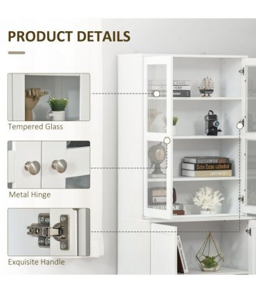 Modern Bookcase Display Storage Cabinet White MDF 178.5H x 76W x 40Dcm