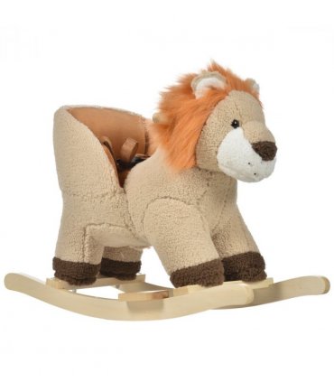 Kids Rocking Lion Plush Ride On Seat Wood Brown 68L x 35W x 50H cm
