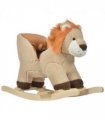 Kids Rocking Lion Plush Ride On Seat Wood Brown 68L x 35W x 50H cm