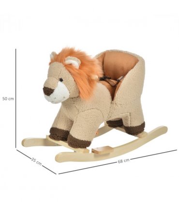 Kids Rocking Lion Plush Ride On Seat Wood Brown 68L x 35W x 50H cm