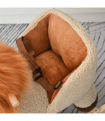 Kids Rocking Lion Plush Ride On Seat Wood Brown 68L x 35W x 50H cm