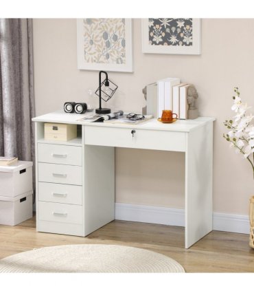 Computer Desk Writing Desk with Five Drawers for Home Office White