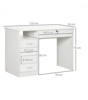 Computer Desk Writing Desk with Five Drawers for Home Office White