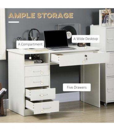 Computer Desk Writing Desk with Five Drawers for Home Office White