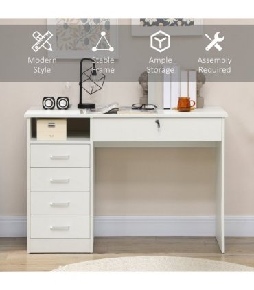 Computer Desk Writing Desk with Five Drawers for Home Office White