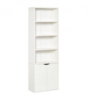2 Door 4 Shelves Bookcase Wooden Storage Cabinet Display Unit White