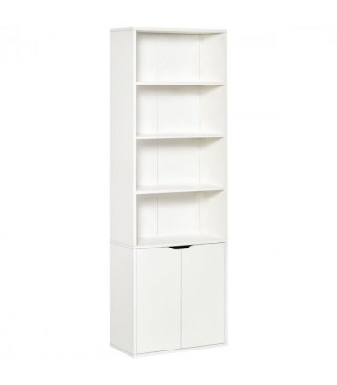 2 Door 4 Shelves Bookcase Wooden Storage Cabinet Display Unit White