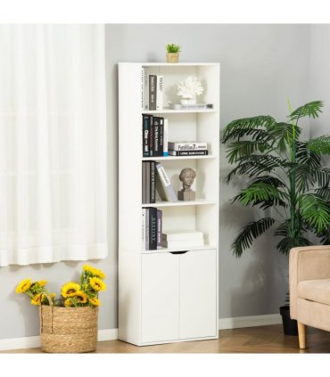 2 Door 4 Shelves Bookcase Wooden Storage Cabinet Display Unit White