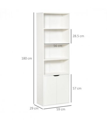 2 Door 4 Shelves Bookcase Wooden Storage Cabinet Display Unit White