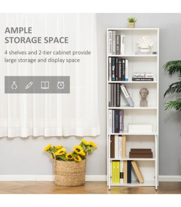 2 Door 4 Shelves Bookcase Wooden Storage Cabinet Display Unit White