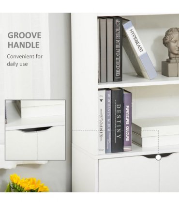 2 Door 4 Shelves Bookcase Wooden Storage Cabinet Display Unit White