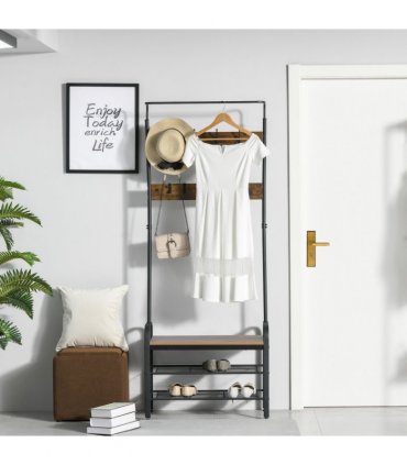 Industrial Coat Rack Stand with 8 Hooks Hangers Storage Cabinet Brown