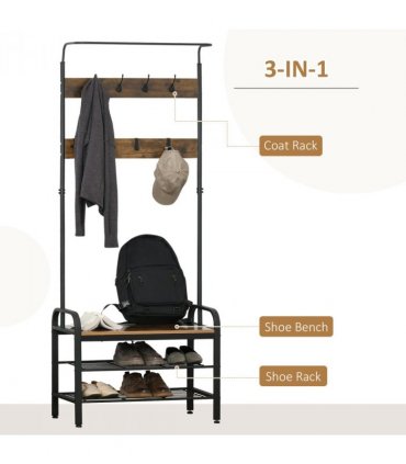 Industrial Coat Rack Stand with 8 Hooks Hangers Storage Cabinet Brown