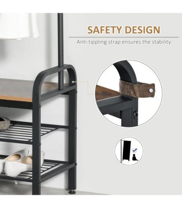 Industrial Coat Rack Stand with 8 Hooks Hangers Storage Cabinet Brown