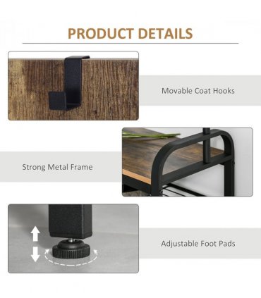 Industrial Coat Rack Stand with 8 Hooks Hangers Storage Cabinet Brown