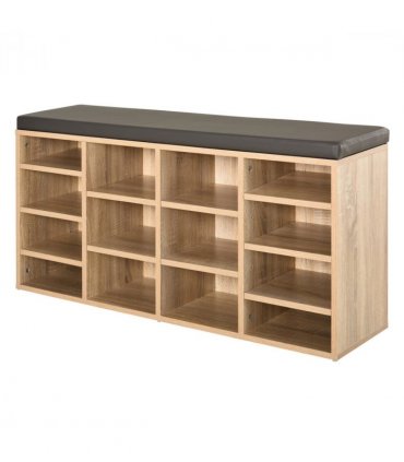 Multi-Storage Shoe Rack 14 Compartments Cushion Moving Shelves  Brown