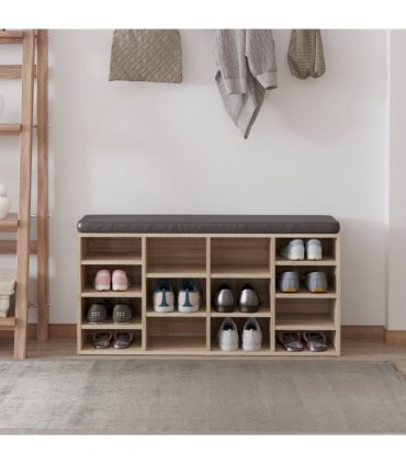 Multi-Storage Shoe Rack 14 Compartments Cushion Moving Shelves  Brown