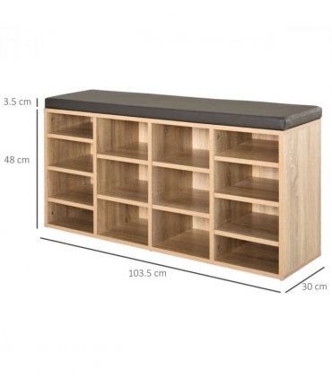 Multi-Storage Shoe Rack 14 Compartments Cushion Moving Shelves  Brown