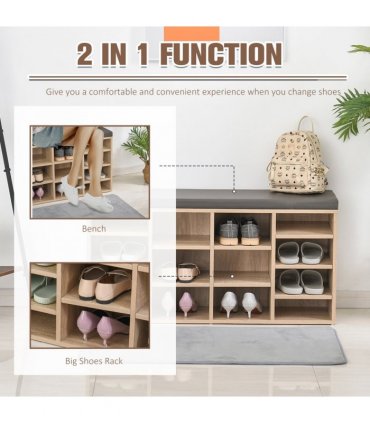 Multi-Storage Shoe Rack 14 Compartments Cushion Moving Shelves  Brown