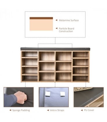Multi-Storage Shoe Rack 14 Compartments Cushion Moving Shelves  Brown