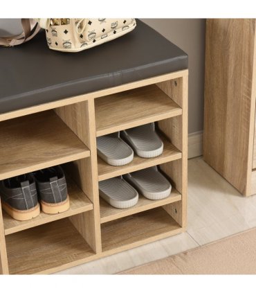 Multi-Storage Shoe Rack 14 Compartments Cushion Moving Shelves  Brown