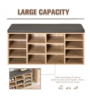 Multi-Storage Shoe Rack 14 Compartments Cushion Moving Shelves  Brown