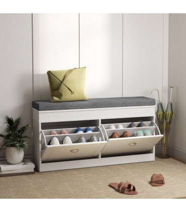 Shoe Storage Bench with Seat Cushion Cabinet Organizer with 2 Drawers